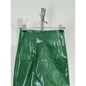 Porridge Anthropologie Women XS Mini Skirt Faux Leather Green Croc Embossed thumbnail 6