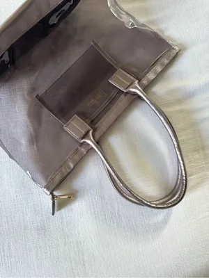 Neiman Marcus Clear PVC Metallic Bronze Trim Tote Bag thumbnail 8