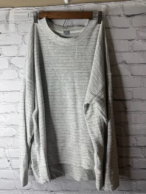 Aerie Light Gray Striped Knit Crewneck Sweater large thumbnail 2