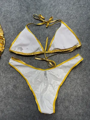 3 Piece Swimsuit Metallic Halter Triangle Bikini Set with Cover Up Beach Skirt thumbnail 9