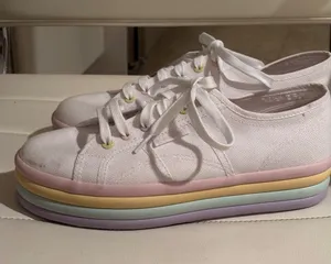 Superga 2790 Candy White Canvas Pastel Rainbow Platform Sneakers Womens 8.5 thumbnail 1