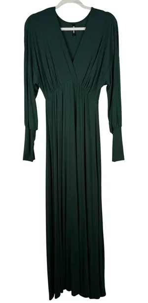 24seven Comfort Apparel Bishop Sleeves‎ Maxi Dress Women's Large Green Stretch thumbnail 1