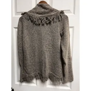 Susan Bristol Womens Medium Brown Wool Blend Fringe Trim Toggle Cardigan Sweater thumbnail 6