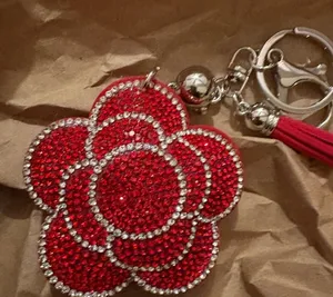 Red‎ Crystal Flower Keychain bagcharm/keychain Red thumbnail 1