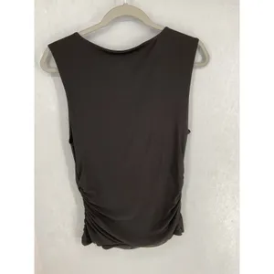 Leith Womens Blouse Cowl Neck Ruched Mesh Sleeveless Dark Gray Large thumbnail 3