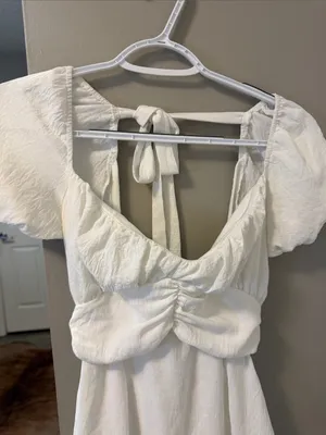 Lucy In The Sky The Puff Sleeve Fit and Flare Dress in white XS thumbnail 5
