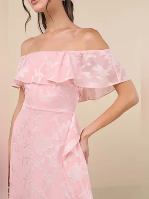 Lulu's Pretty Perfect Blush Burnout Floral Off-the-Shoulder Midi Dress thumbnail 3