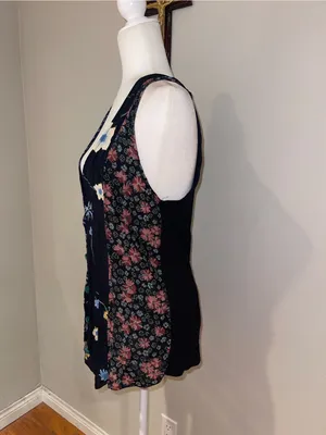 Women's Navy Floral Patchwork Sleeveless Top Blue thumbnail 4