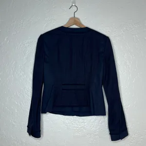 Ann Taylor Navy Italian Fabric Fringe Trim Textured Blazer Jacket 4 229422 thumbnail 2