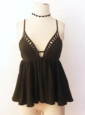 Low Cut Baby Doll Top Green thumbnail 1