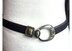 Chicos Black Leather Belt With Silver & Gold Decorative Buckle S/M thumbnail 2