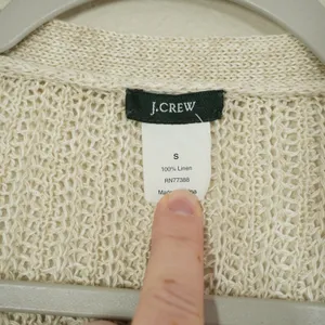 J. Crew Size Small Linen Open Knit Cardigan Sweater Oatmeal Beige V-Neck Fitted thumbnail 3