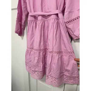 Wonderly Pink Cotton Tiered Eyelet Lace Dress Balloon Sleeve PXL thumbnail 16
