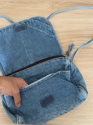 Small Overflap Messenger Bag Light Medium Wash Denim 90s Y2K 2000s Grunge thumbnail 2