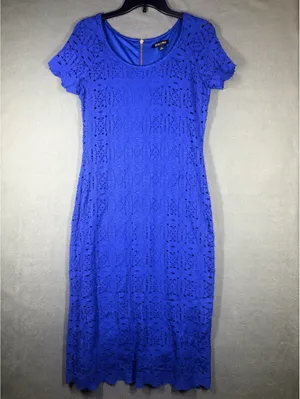 Roz & Ali Royal Blue Lace Sheath Midi Dress Size 12 Short Sleeve thumbnail 9