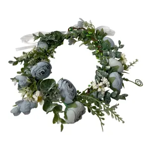 Dusty Blue Floral Crown Flower Halo Adjustable Ribbon Wedding Festival Boho‎ thumbnail 5