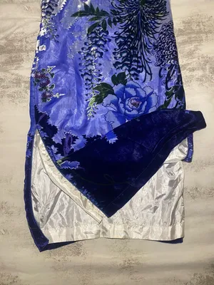 Blue Floral Cheongsam Midi Dress Size M thumbnail 4