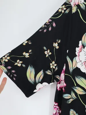 Yumi Kim Floral Dress XL Black Pink Multicolor Short Sleeve Stretch Mini Stretch thumbnail 8