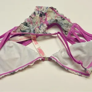 Pink Victoria's‎ Secret Bralette Small Purple Tie Dye Lace Strappy Racerback thumbnail 7
