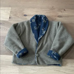 Chuck Roast Vintage Fleece Sherpa Reversible Sweater Jacket Deer Print Medium thumbnail 10