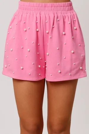 Peach Love Pearl Detail Terry Cloth Shorts Pink thumbnail 1