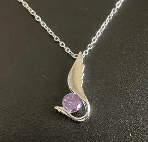 Purple crystal angel wing necklace thumbnail 1