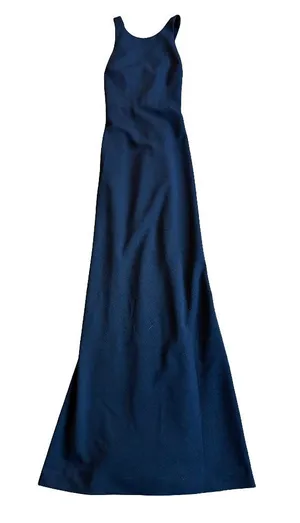 BHLDN Navy Halter Crisscross Back Pleated Maxi Dress Gown Evening Size 4 Women's thumbnail 1