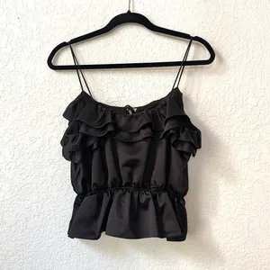 Topshop‎ Ruffle Detail Black Cami Blouse Size 6 thumbnail 12