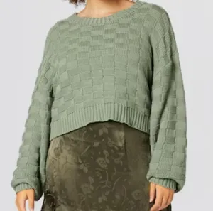 Double Zero Sage Basketweave Cropped Oversized Crewneck Sweater Size Large thumbnail 1