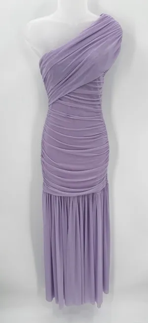 Formal Bodycon Dress Women’s S Purple Ruched Mesh 1 Shoulder Maxi-LAGSHIAN Brand thumbnail 1