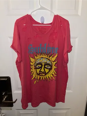 Sublime Sun Graphic Distressed Pink Tee - Size 2X thumbnail 4