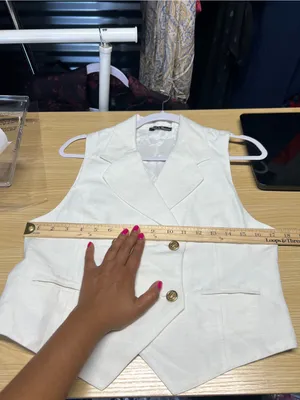 Vintage 90s Ivory Linen Blend Double Breasted Vest Gold Buttons M thumbnail 11