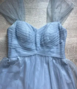 Azazie Pleated Bodice Sweetheart Neck Tulle Blue Maxi Bridesmaid Formal Dress 6 thumbnail 3