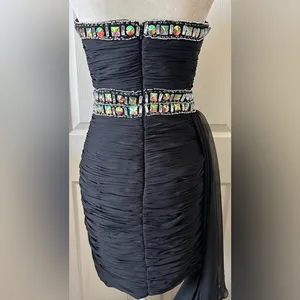 Jolene Chiffon Strapless‎ Jeweled Chiffon Tail Ruched Cocktail Dress Sz 6 $390 thumbnail 11