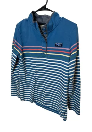 LL Bean Womens Blue Striped Quarter‎ Button Cotton Pullover Sweatshirt M thumbnail 1