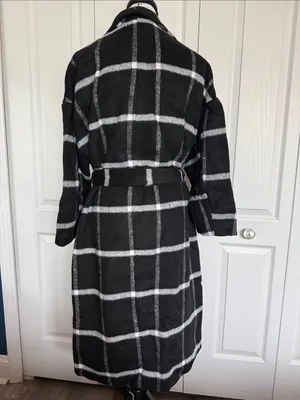 BloomChic Black & White Plaid Wrap Trench Coat Size 10 thumbnail 4