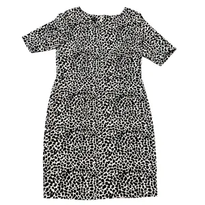 Talbots Womens 14 Animal Print Sheath Dress Short Sleeve Black White Knee Length thumbnail 2