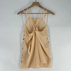 Truth NYC Sheer Lightweight Pink Chiffon SIlver Emellished Sequins‎ Strappy Tank thumbnail 2