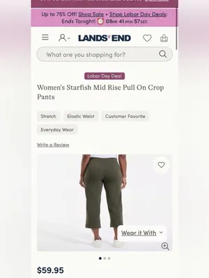 Lands End Women’s Starfish Mid Rise Pull On Crop Pants Size Medium (10-12) thumbnail 3