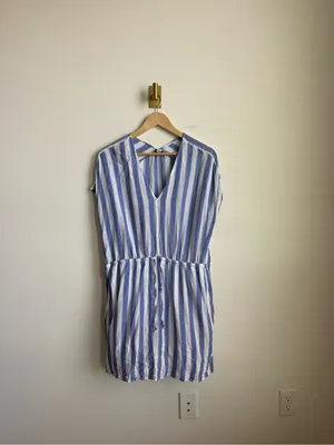 Rails Wren Pacifica Stripe Linen Blend Kaftan Dress Blue White Size Medium thumbnail 4