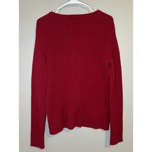 Ralph Lauren Vintage Red 100% Cotton Ribbed Knit Pullover Sweater Women Sz Large thumbnail 5