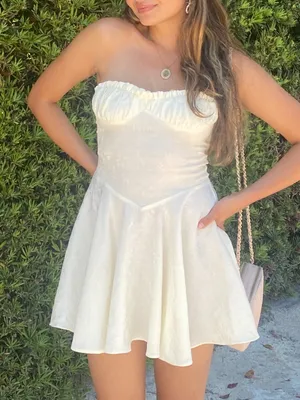 PrettyLittleThing Ivory Strapless Mini Dress thumbnail 1