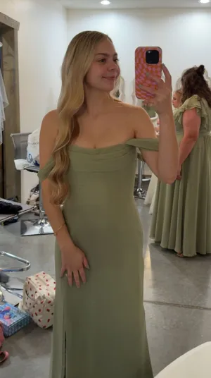 Azazie Pistachio Saige Dress thumbnail 1