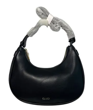 CLUCI Black Hobo Shoulder Bag Vegan Leather Baguette Purse Gold Hardware NWT thumbnail 1