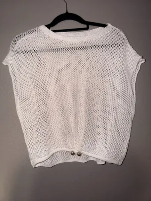 Knot-Hem Open Knit Top in White thumbnail 2