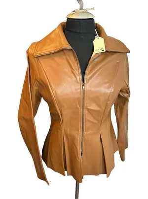 Jodifl size small faux camel color leather jacket -very stylish!! nwt thumbnail 1