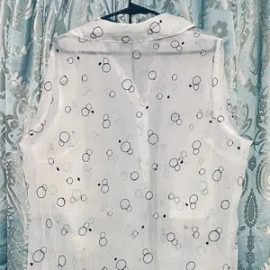 Source Unknown Funky White Sheer Top Size 1 X Black Circle 3/4 Sleeves Embroidery Button Front thumbnail 6