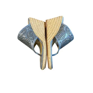Johnston & Murphy Wedge Sandals Womens 8 Blue Laser Cut Espadrille‎ Thong Mules thumbnail 9