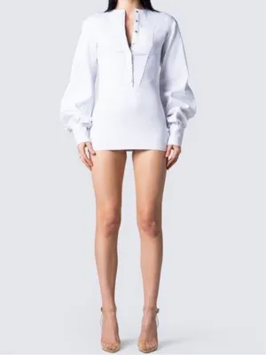 Finesse White Corset Mini Dress Long Puff Sleeve Button Front Bodycon Dress -S thumbnail 5