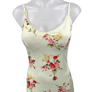 Women's Yellow Floral Sleeveless Cami Camisole Maxi Bodycon Slip Tank Dress Sz S thumbnail 7
